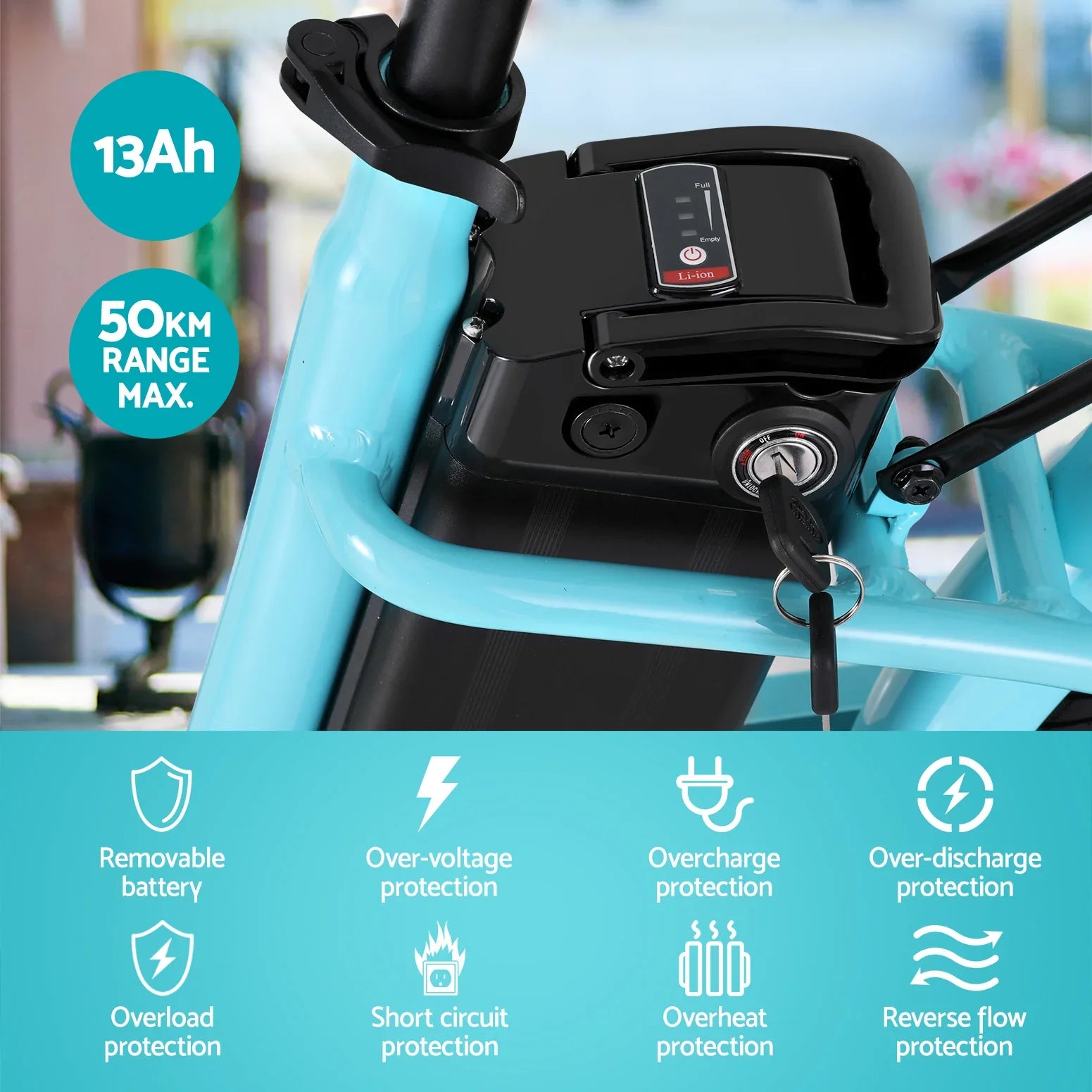26" Electric City Bike – 250W eBike w/ 36V Battery & 7‑Speed Gears, Blue