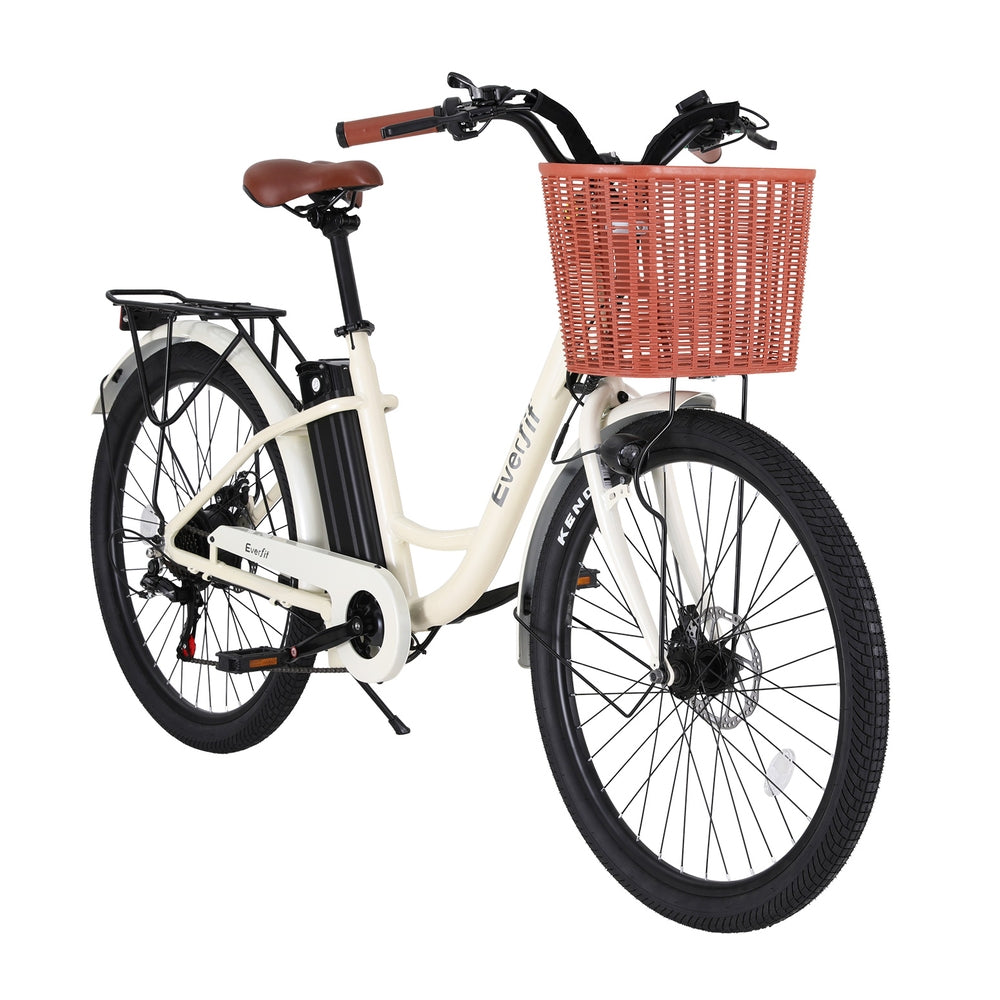 26" Electric City Bike – 250W eBike Commuter 36V Battery White
