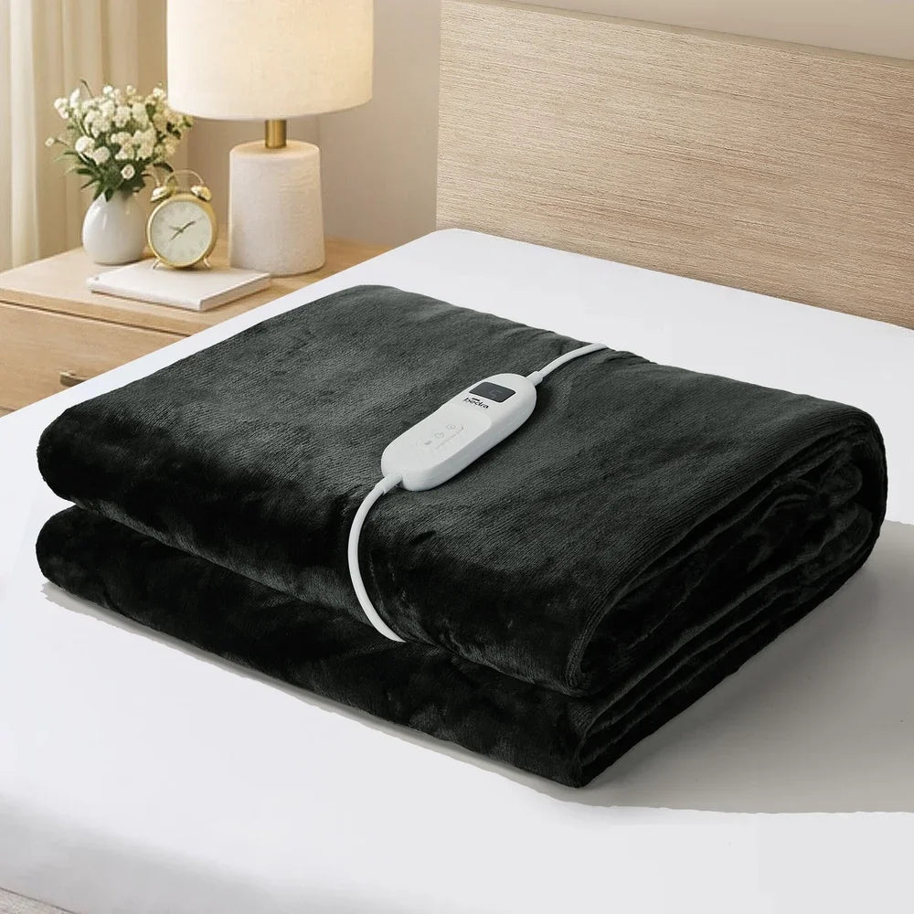 Electric Throw Rug Washable Heated Blanket Fleece Charcoal