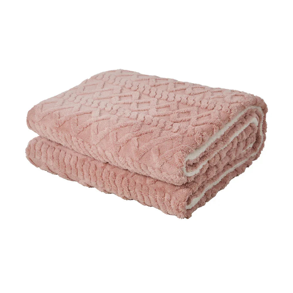 Electric Throw Rug Heated Blanket Flannel&Sherpa 3D Square Pink
