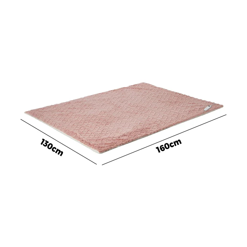 Electric Throw Rug Heated Blanket Flannel&Sherpa 3D Square Pink