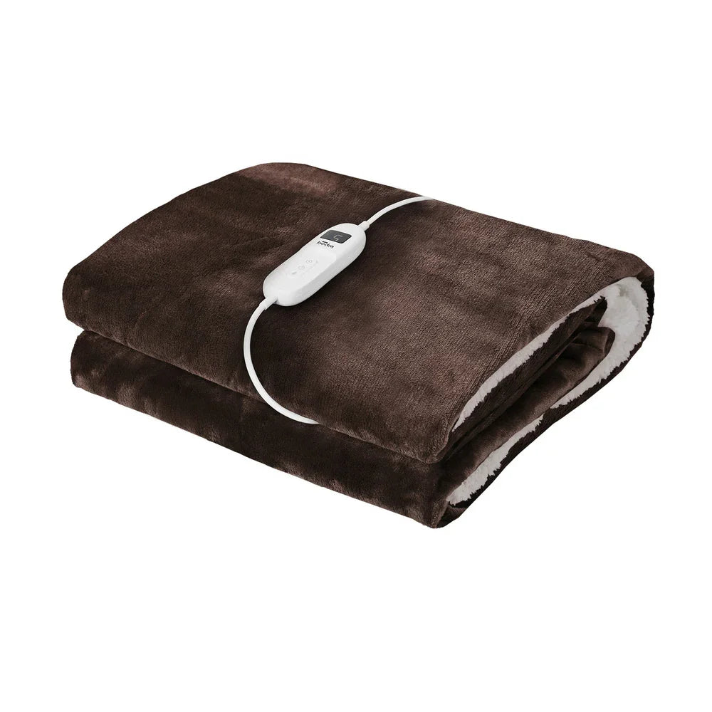 Electric Throw Rug Heated Blanket Flannel&Sherpa Brown