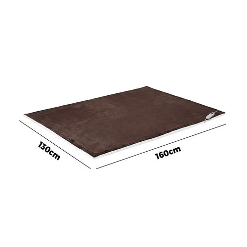 Electric Heated Throw Rug – Brown Flannel & Sherpa, 9‑Heat Levels, 160W