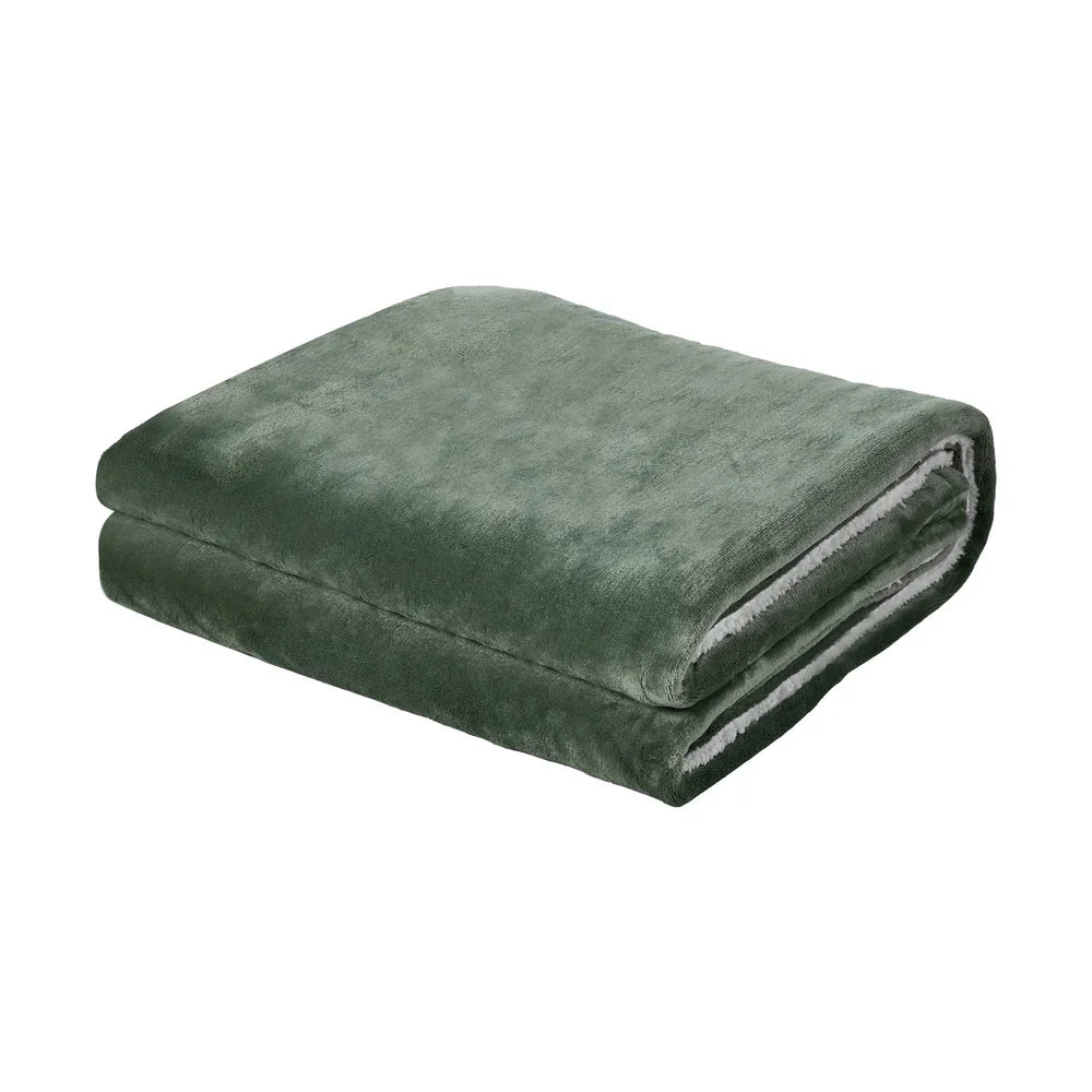 Electric Throw Rug Dual Side Heated Blanket Flannel&Sherpa Green