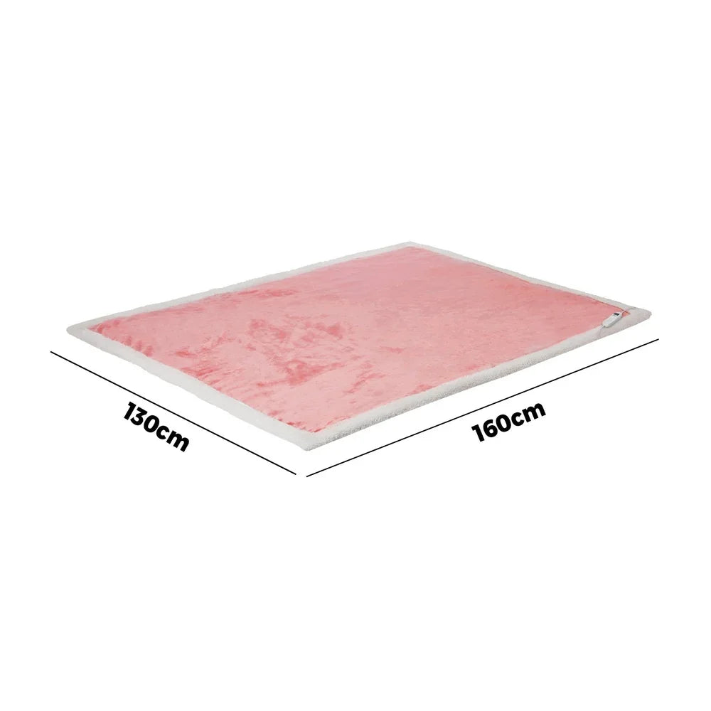 Electric Throw Rug Dual Side Heated Blanket Flannel & Sherpa Pink
