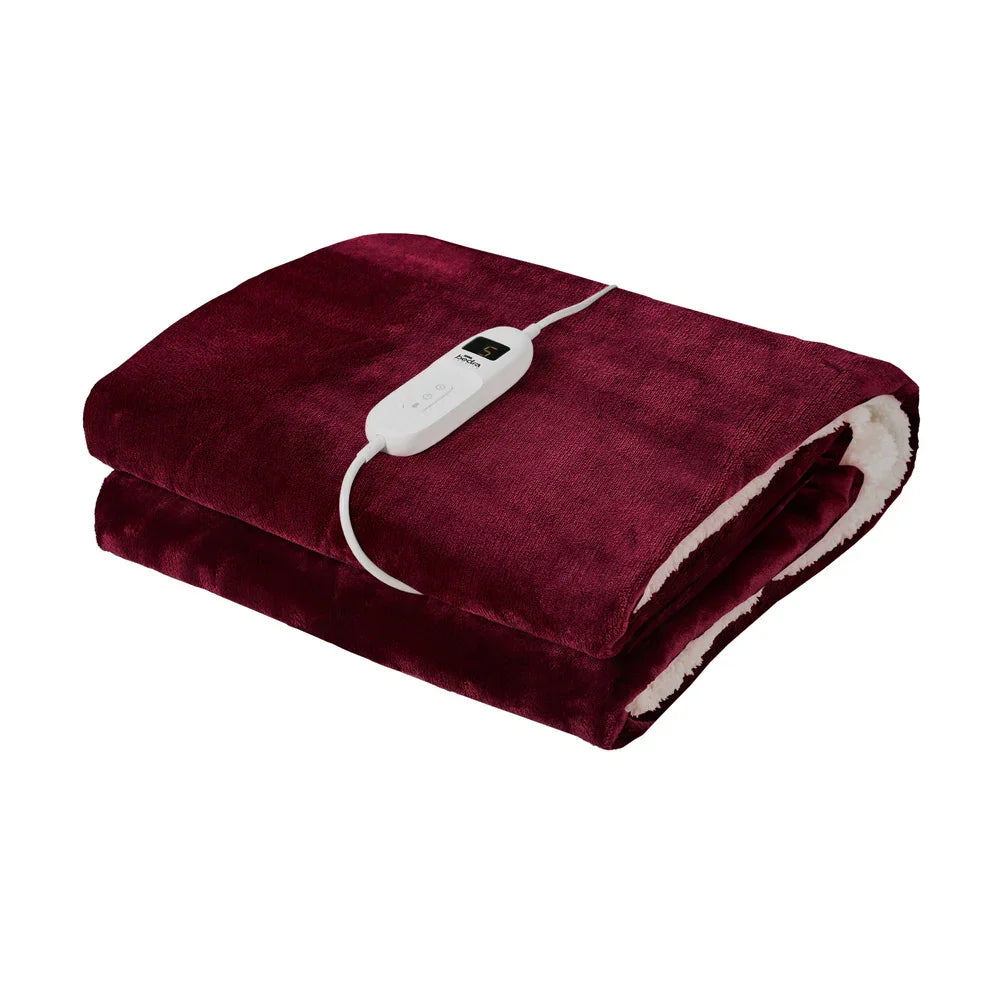 Electric Throw Rug Heated Blanket Flannel&Sherpa Burgundy