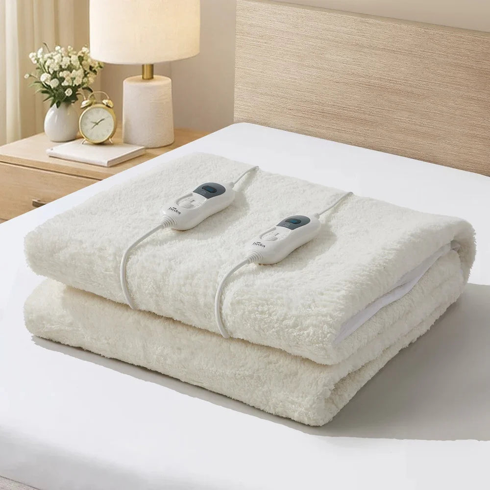 Electric Heated Blanket Fitted Fleece Underlay Winter Pad Double