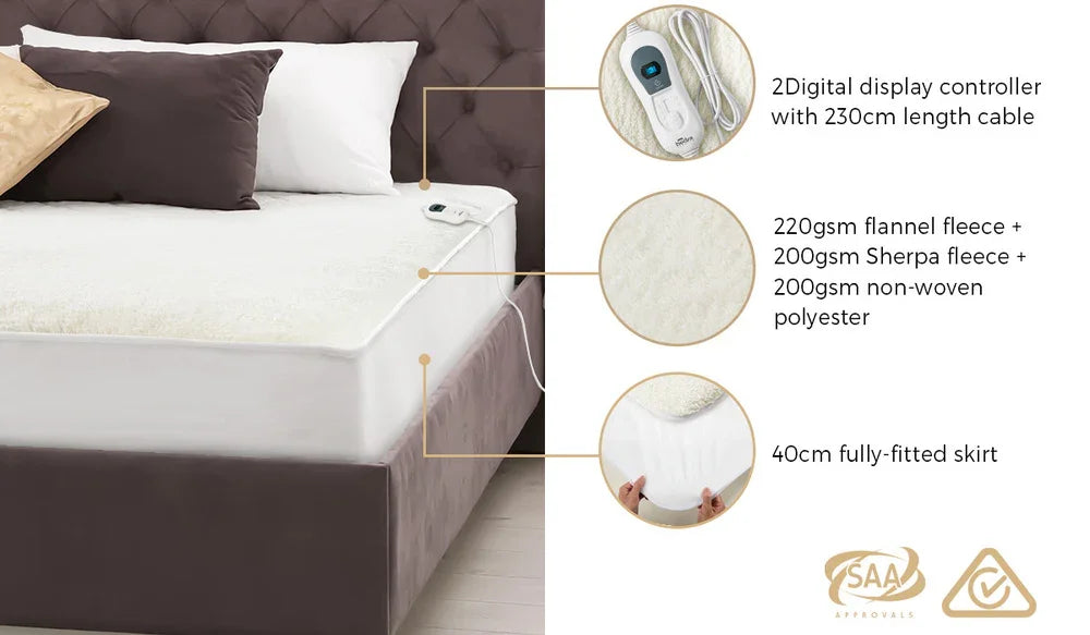 Electric Heated Blanket Fitted Fleece Underlay Winter Pad Queen