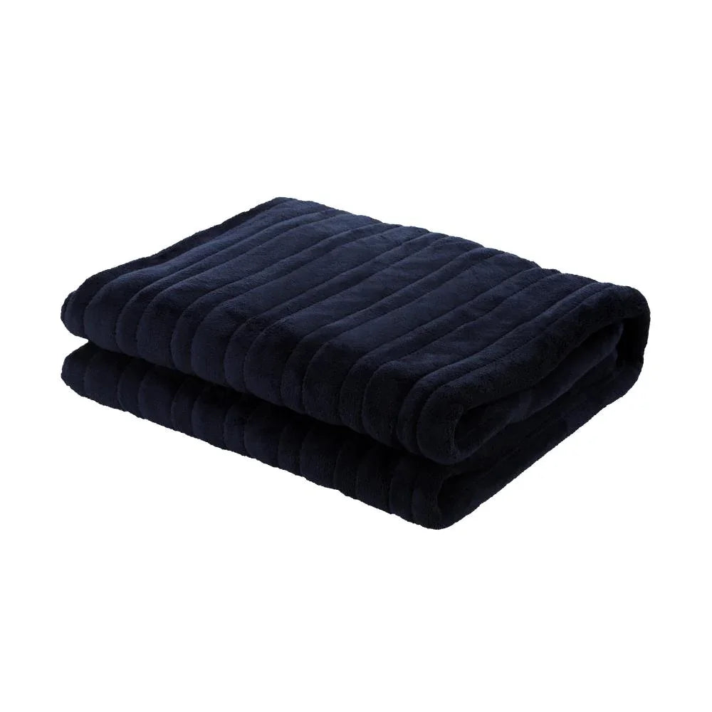 Washable Electric Heated Throw Rug Flannel Blue