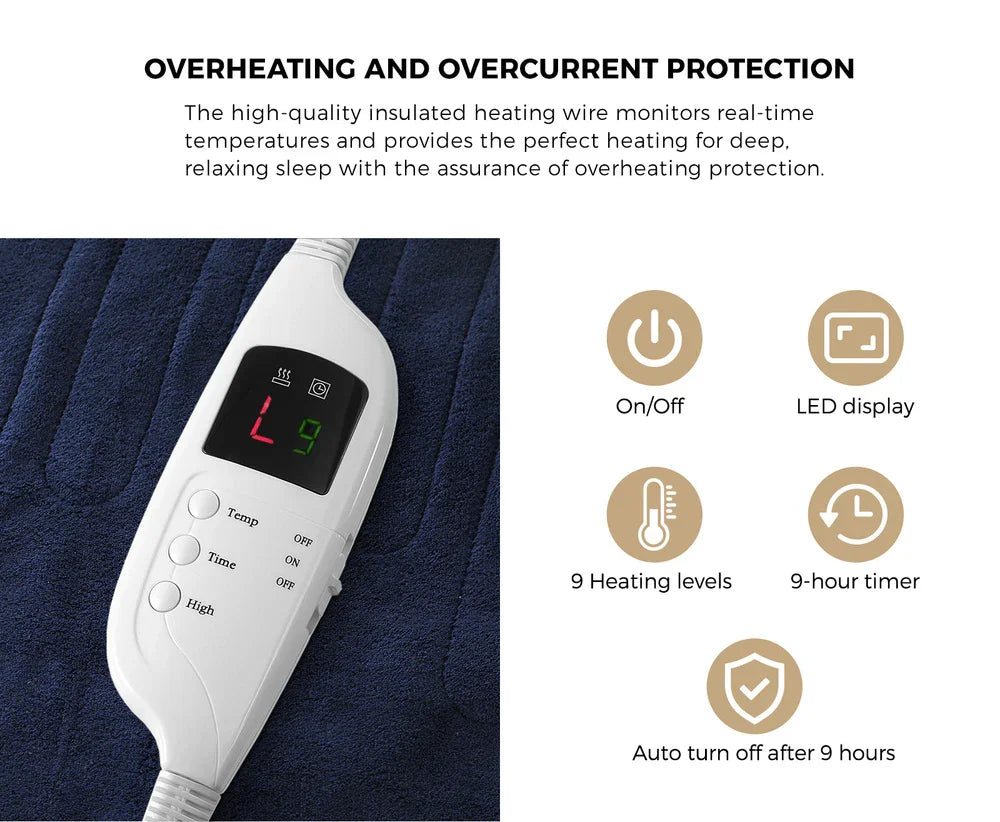Washable Electric Heated Throw Rug Flannel Blue