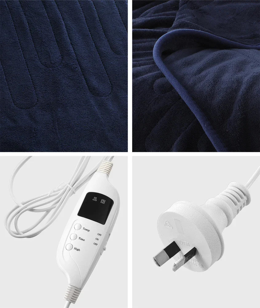 Washable Electric Heated Throw Rug Flannel Blue