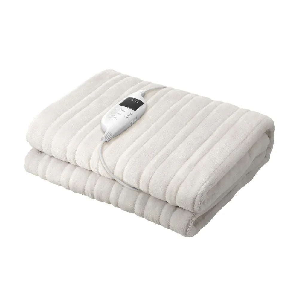 Electric Heated Throw Rug Washable Flannel Cream