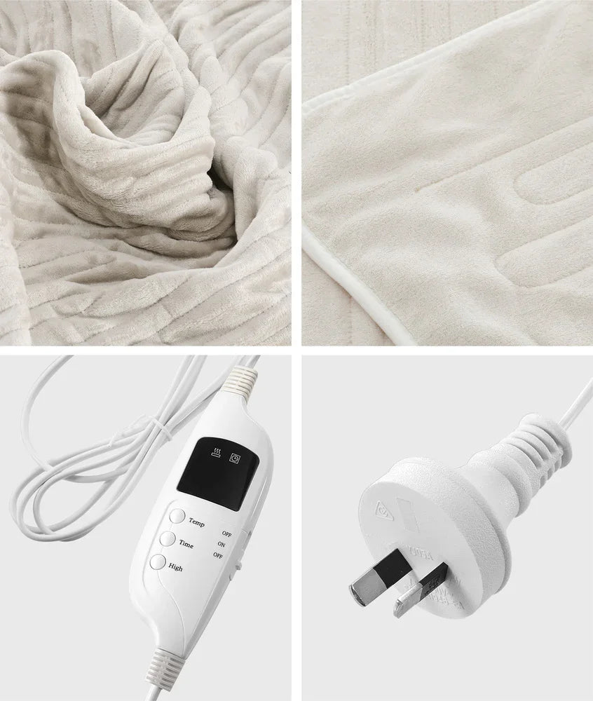 Electric Heated Throw Rug Washable Flannel Cream
