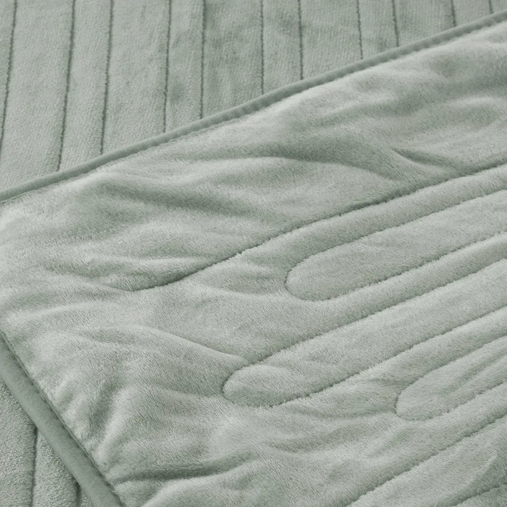 Electric Heated Blanket Washable Throw Rug Coral Fleece Light Green