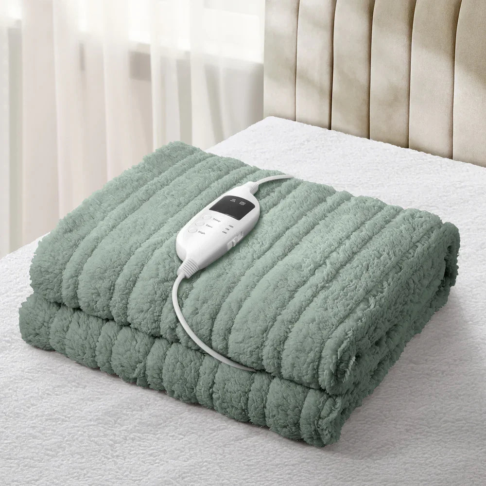 Electric Heated Blanket Washable Throw Rug Sherpa Coral Fleece Green