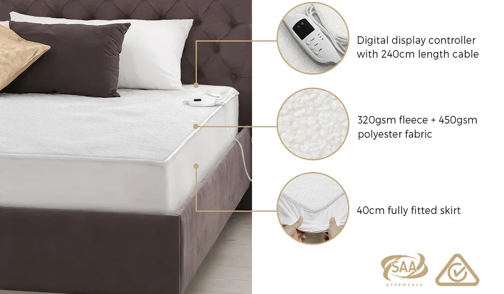 Electric Blanket Fully Fitted Fleece Heated King Single