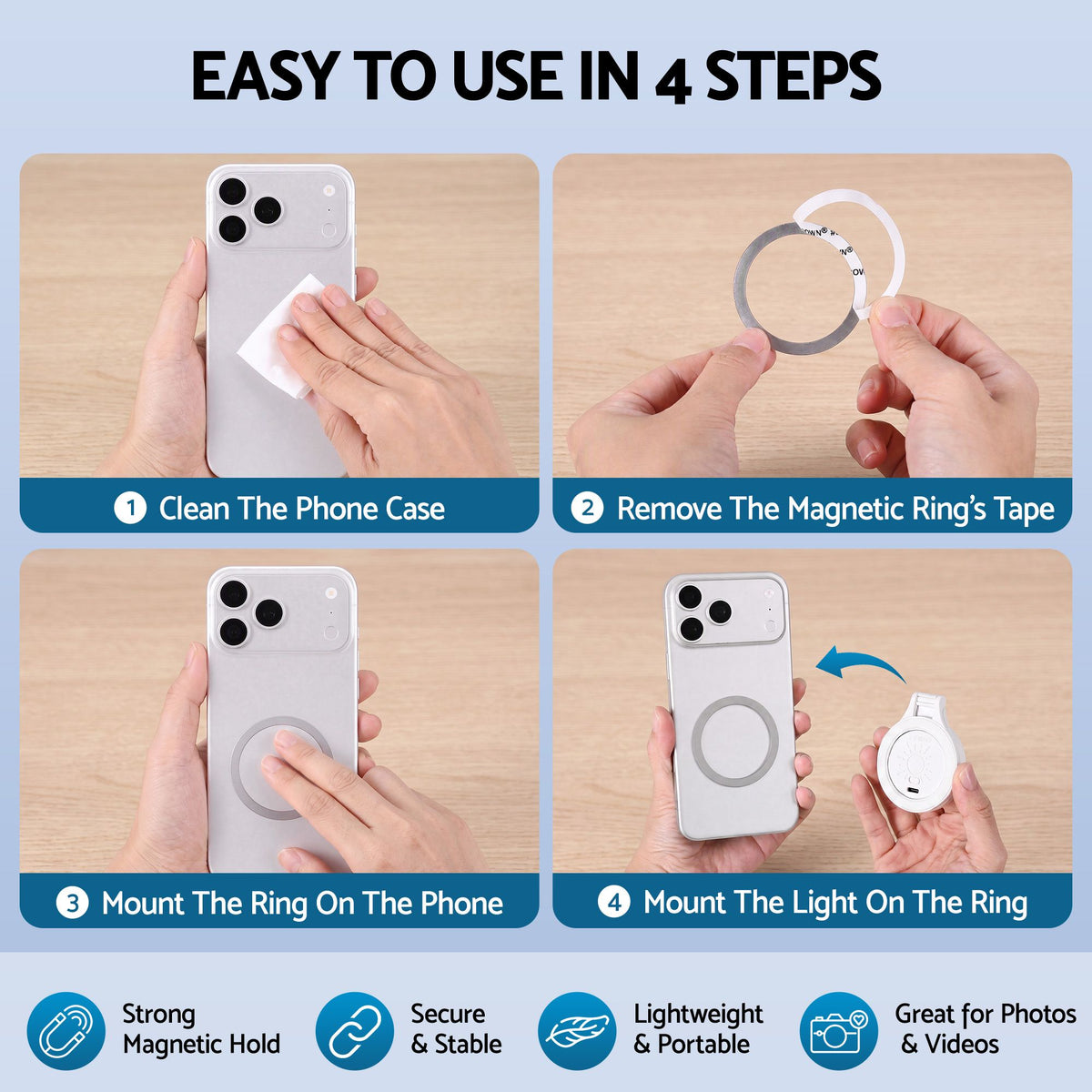 Devanti Magnetic Selfie Ring Light 36 LED Foldable Phone Fill Light CRI95 Type-C