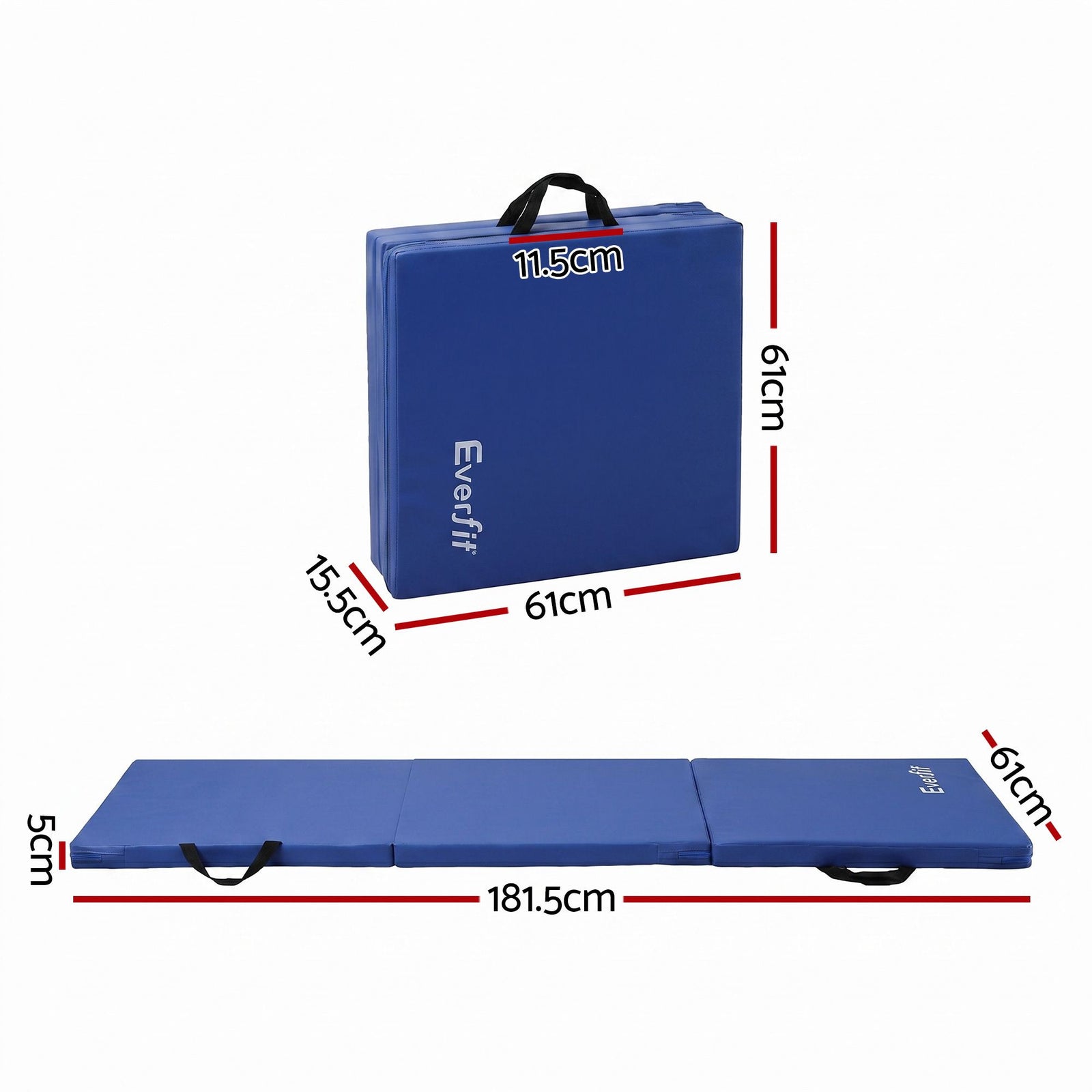 Everfit 180x60cm Gymnastics Mats Folding Exercise Floor Mat Portable 3 Fold Tumbling Mat Blue