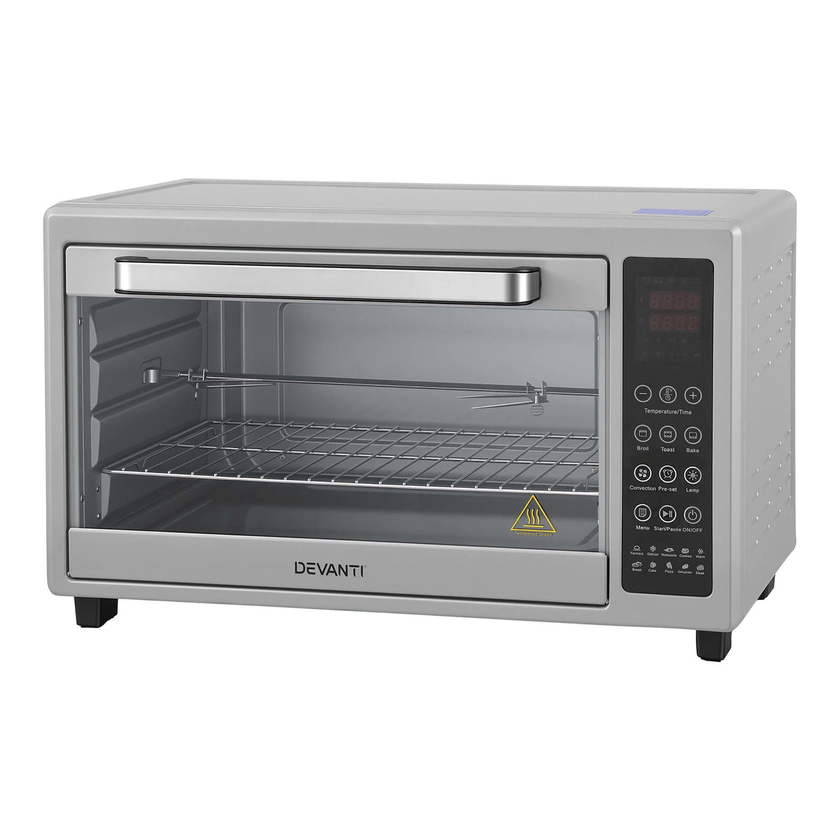 48L Convection Oven Electric Fryer Bake Grill Ovens Benchtop 2000W Silver