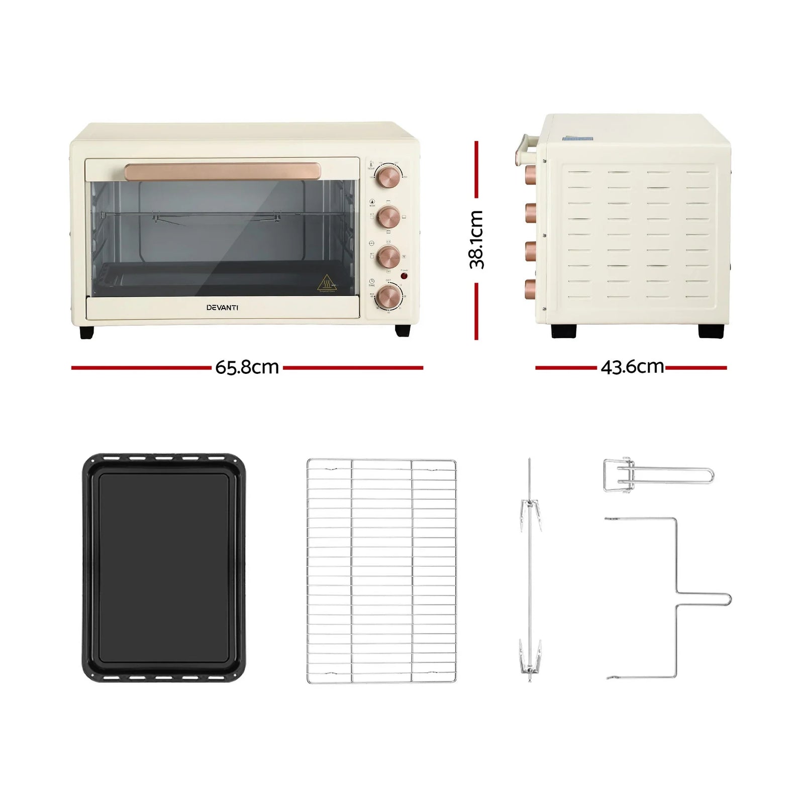60L Convection Oven Electric Fryer Ovens 2000W Cream