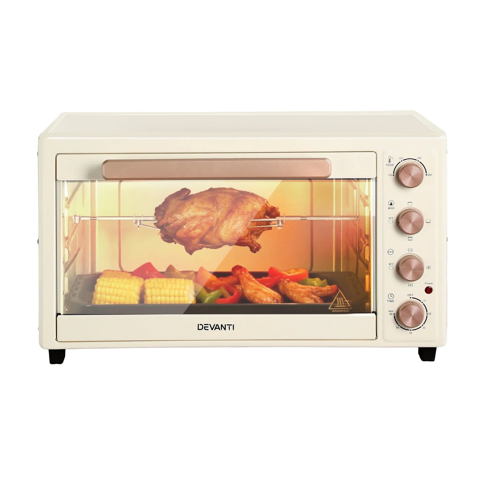 60L Convection Oven Electric Fryer Ovens 2000W Cream