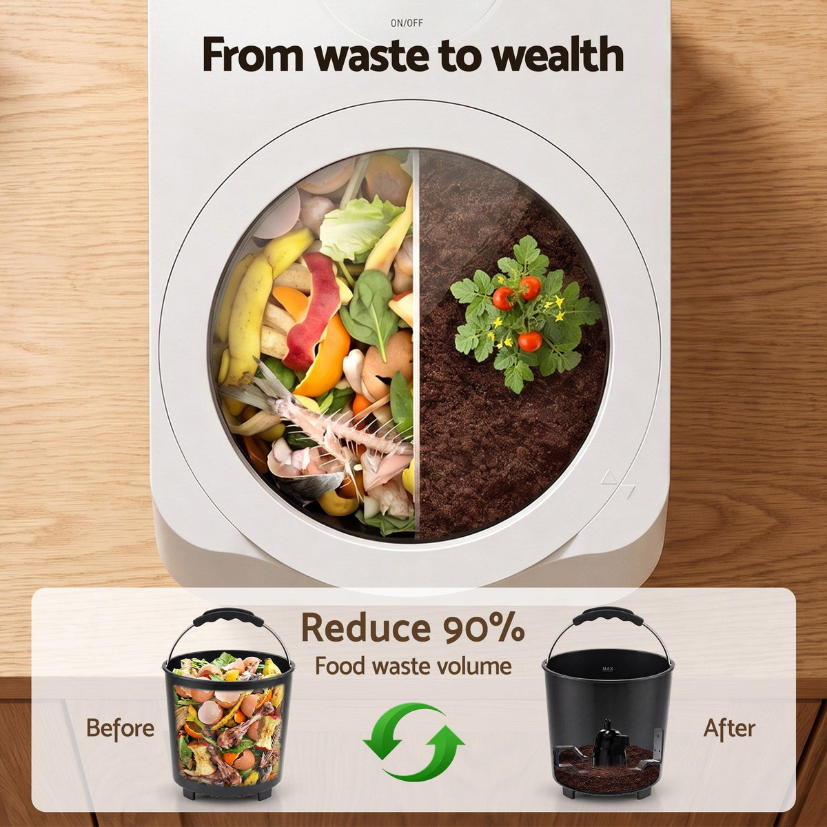 Devanti 4.5L Electric Composter, Smart Compost Bin, 90% Waste Reduction