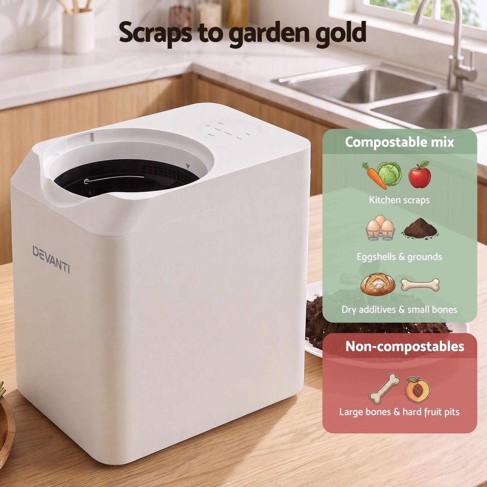 Devanti 4.5L Electric Composter, Smart Compost Bin, 90% Waste Reduction