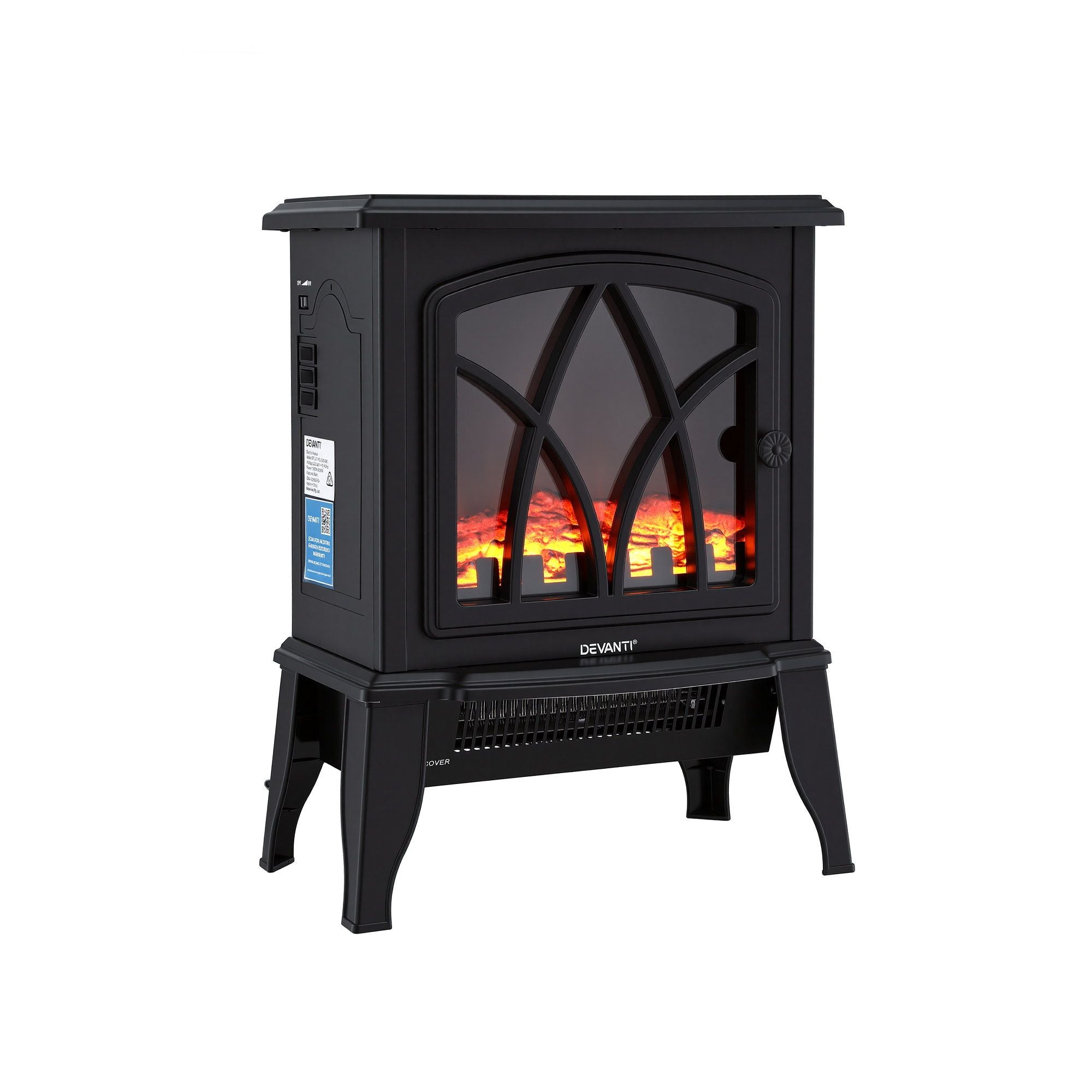 Freestanding Electric Fireplace – 2000W, LED Flame, Thermostat, Black