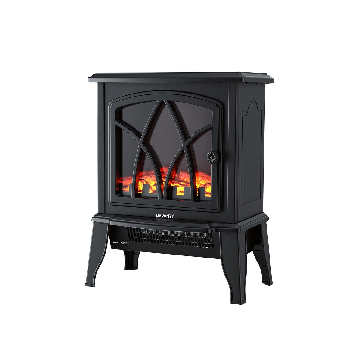 Freestanding Electric Fireplace – 2000W, LED Flame, Thermostat, Black