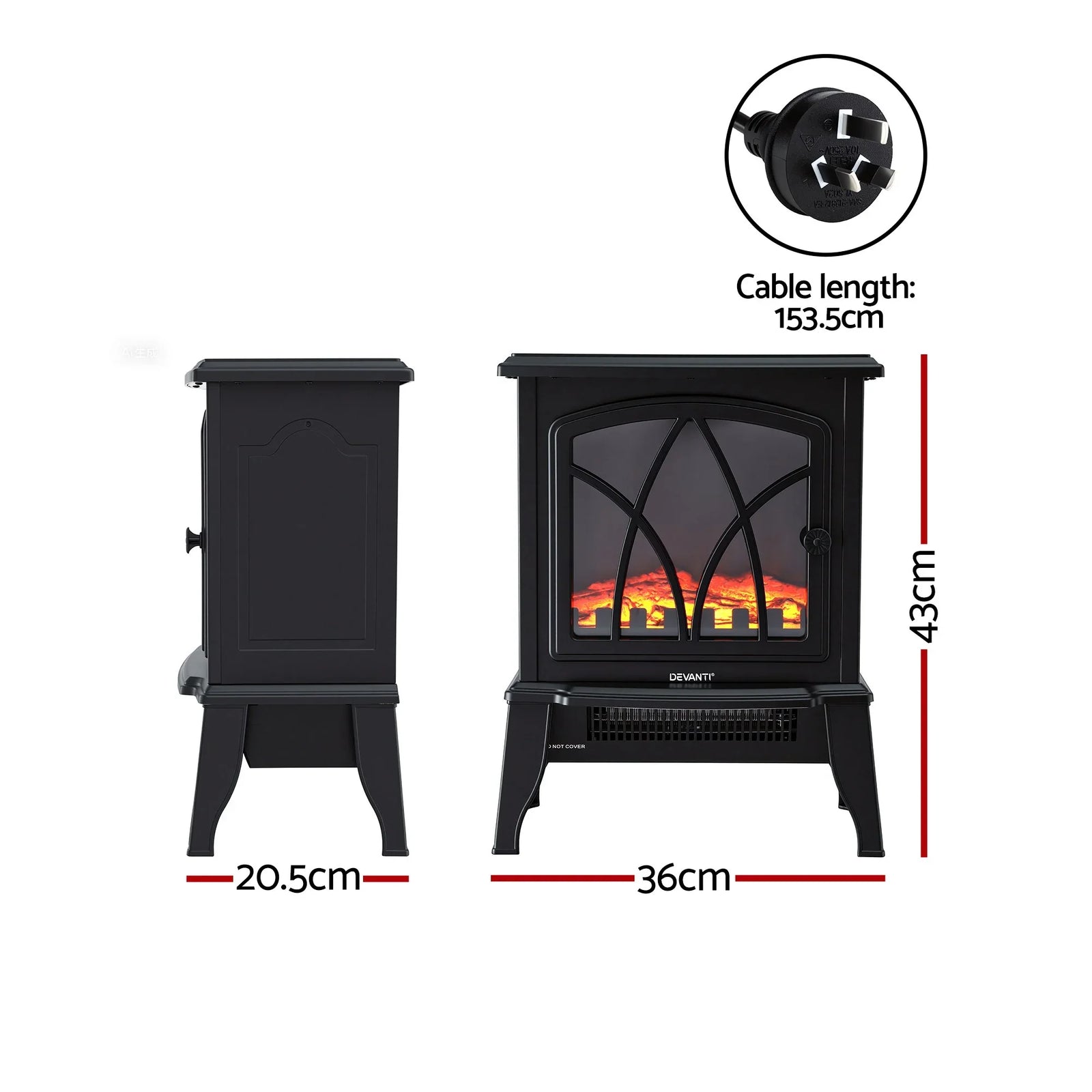 Freestanding Electric Fireplace – 2000W, LED Flame, Thermostat, Black
