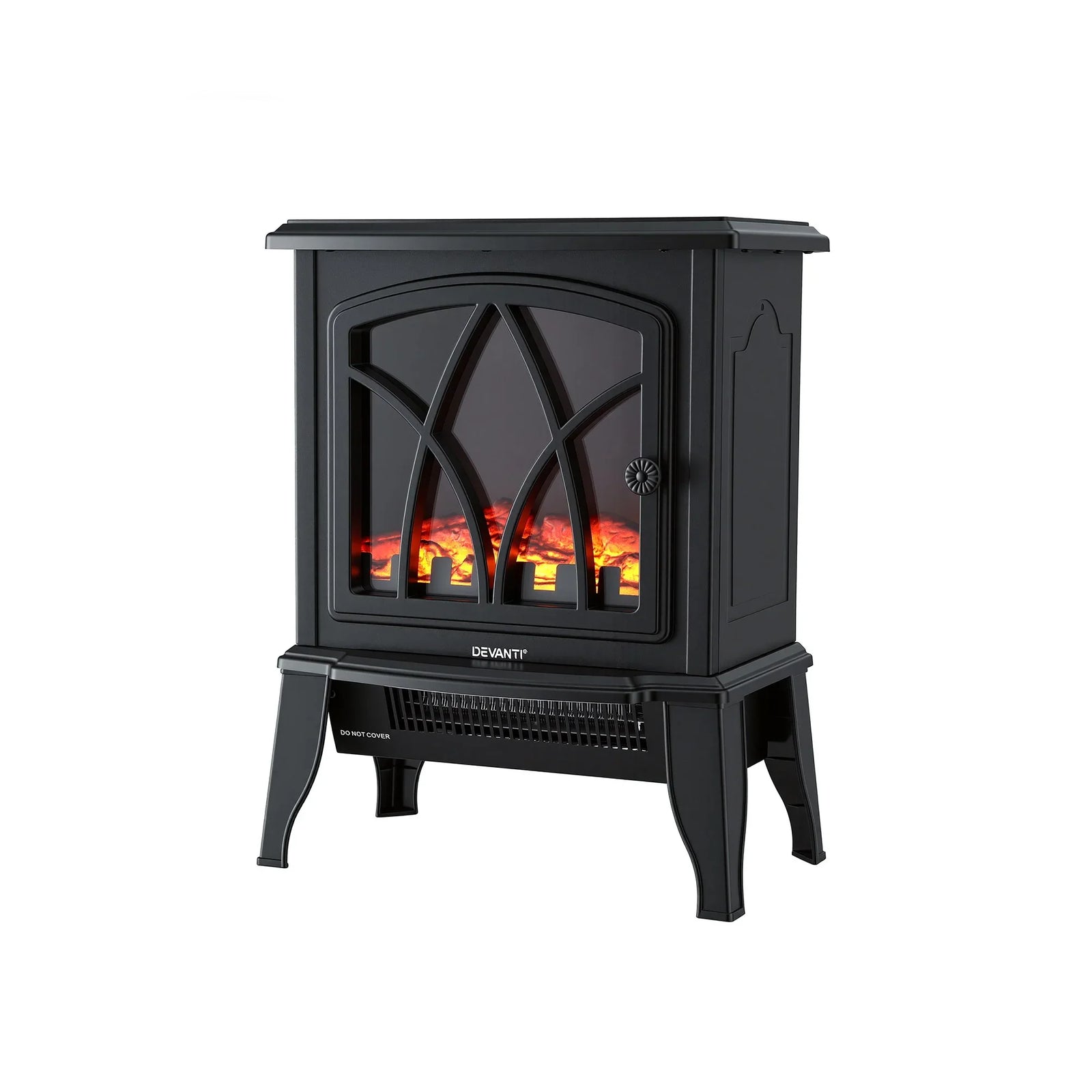 Freestanding Electric Fireplace – 2000W, LED Flame, Thermostat, Black