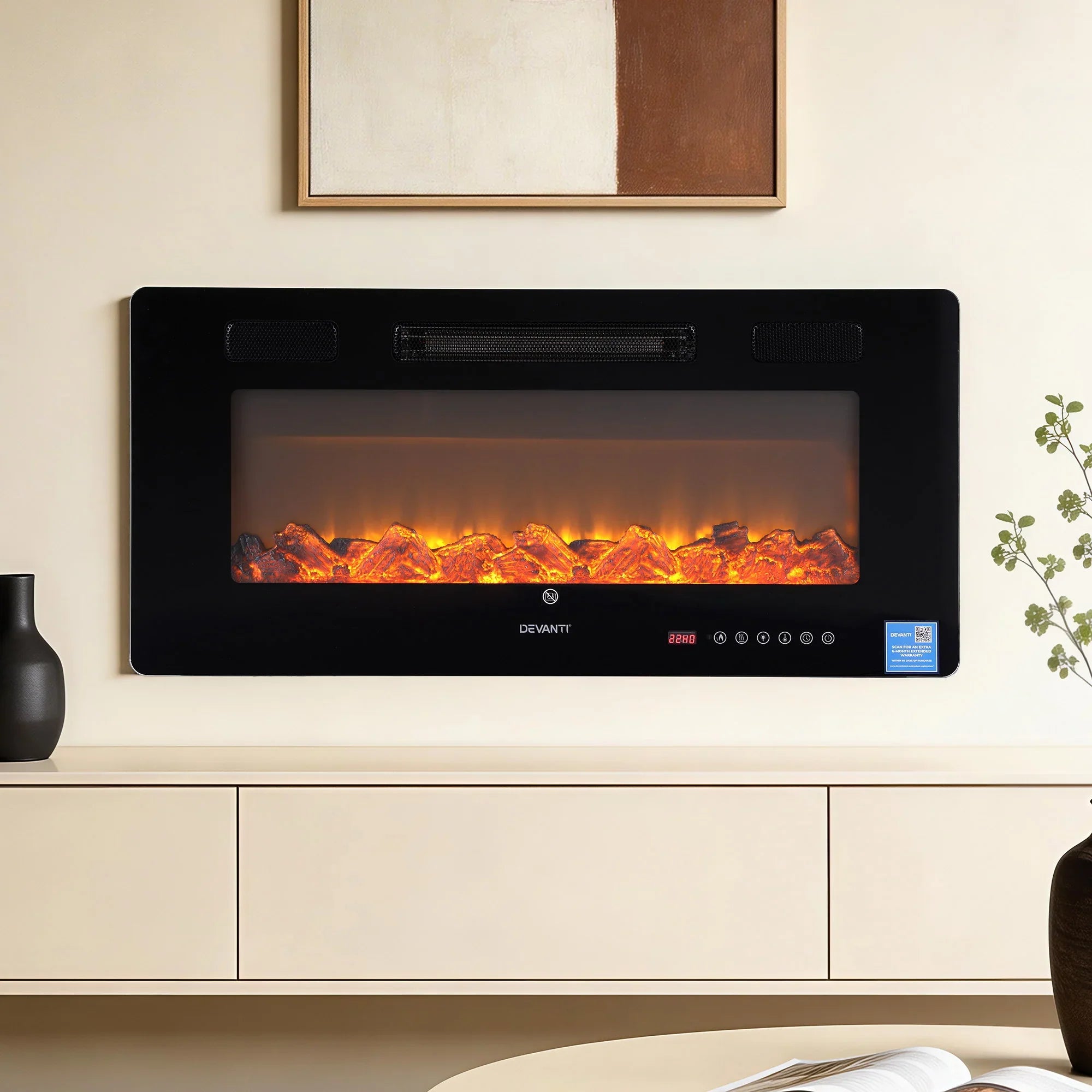 Electric Fireplace – Slim 92cm, 1000/1800W, 6 Flame Colours, Remote, Wall/Recess