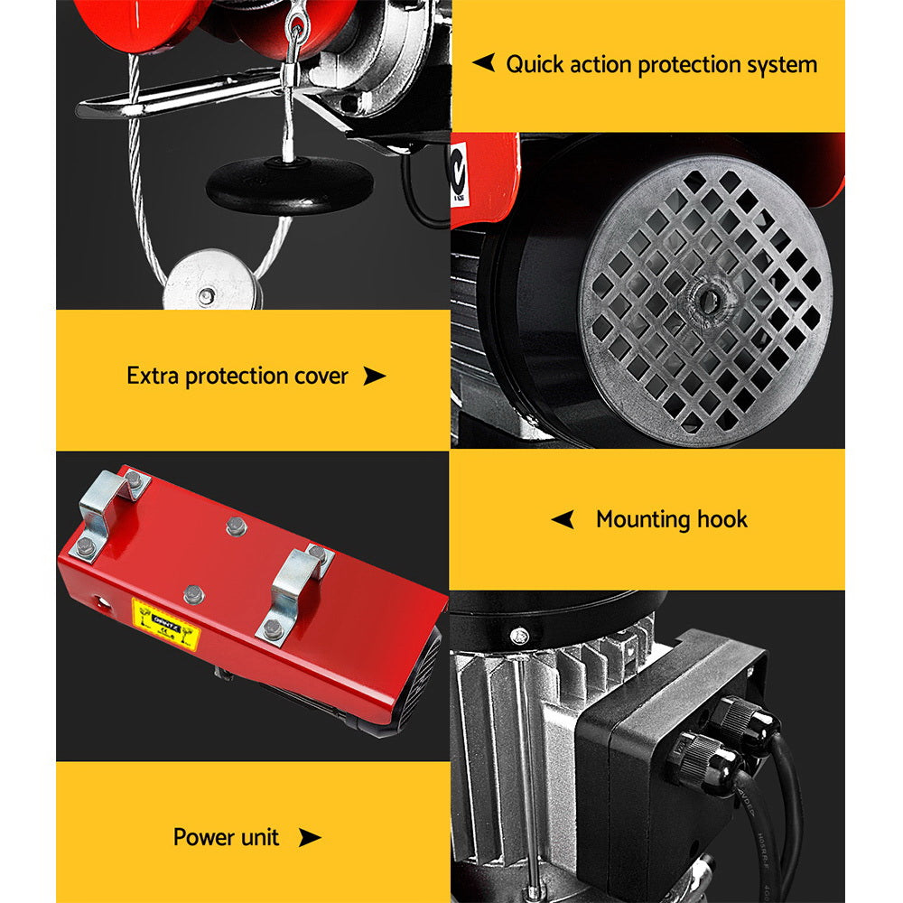 800kg Electric Hoist Winch 1300W Wire Rope Lift 18m Cable