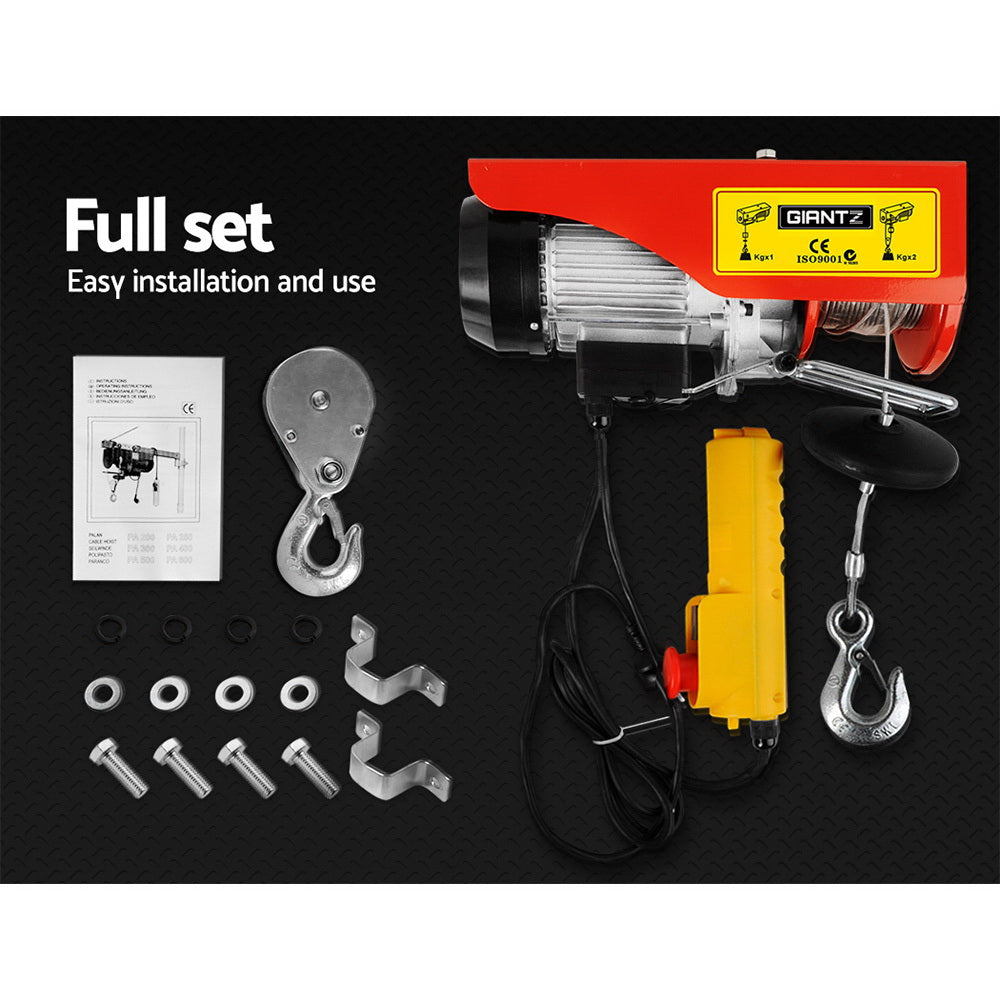 800kg Electric Hoist Winch 1300W Wire Rope Lift 18m Cable