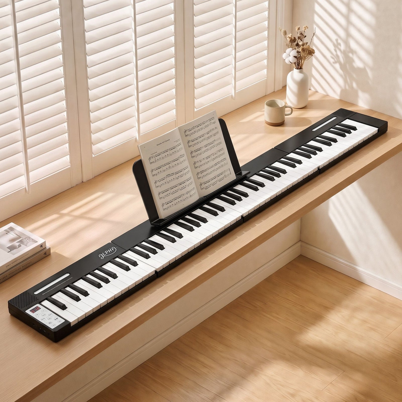 Alpha 88 Key Quad Folding Electronic Keyboard Digital Piano Portable MIDI Bluetooth Black