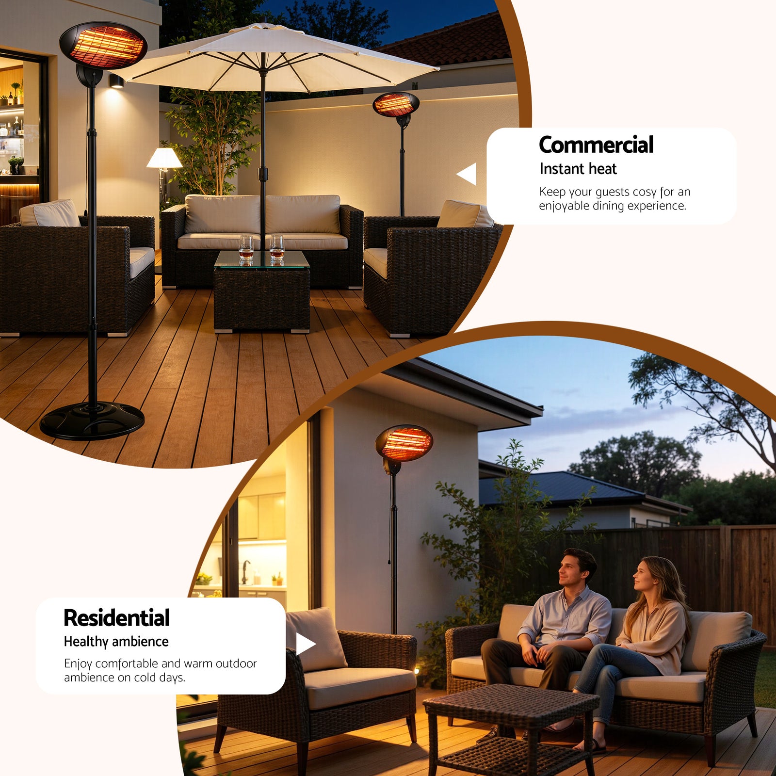 Electric Patio Heater – 2000W, 3 Heat Settings, Adjustable Height, IP34, Black