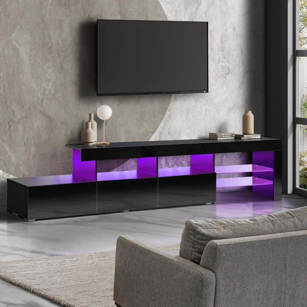 TV Cabinet RGB LED Gloss Black 220cm