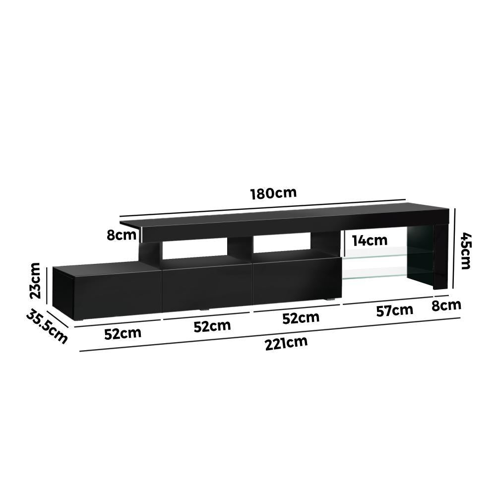 TV Cabinet RGB LED Gloss Black 220cm