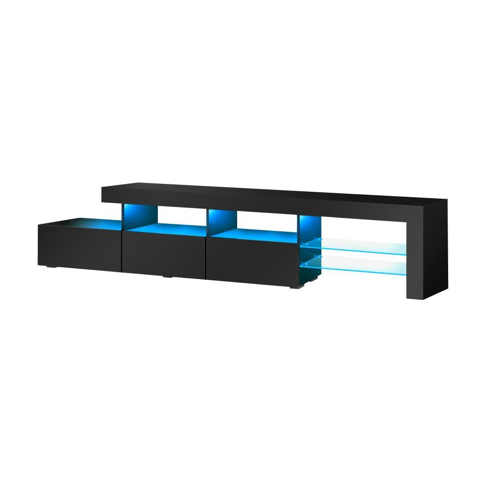 TV Cabinet RGB LED Gloss Black 220cm