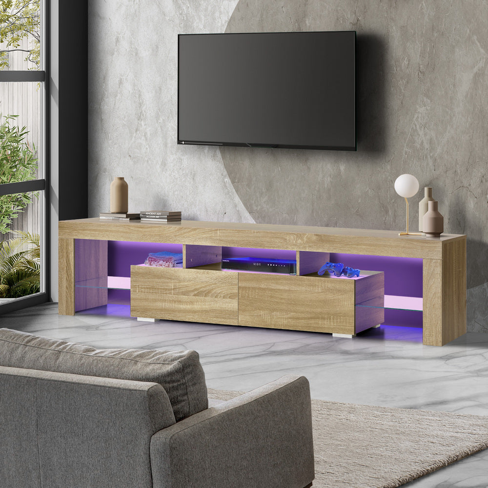 Entertainment Unit TV Cabinet Drawers LED RGB Natural 180cm