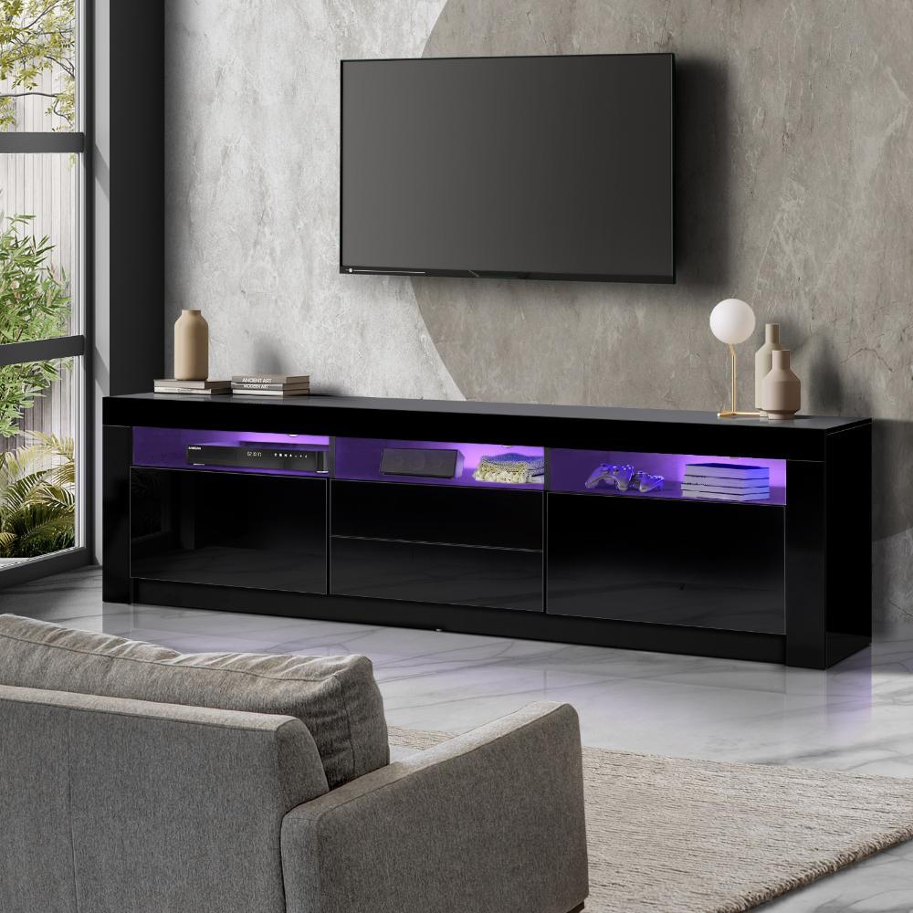 TV Cabinet RGB LED Gloss Black 180CM