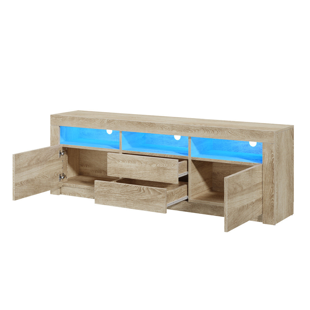 LED Entertainment Unit – 180cm TV Stand, Drawers & Shelves, Oak