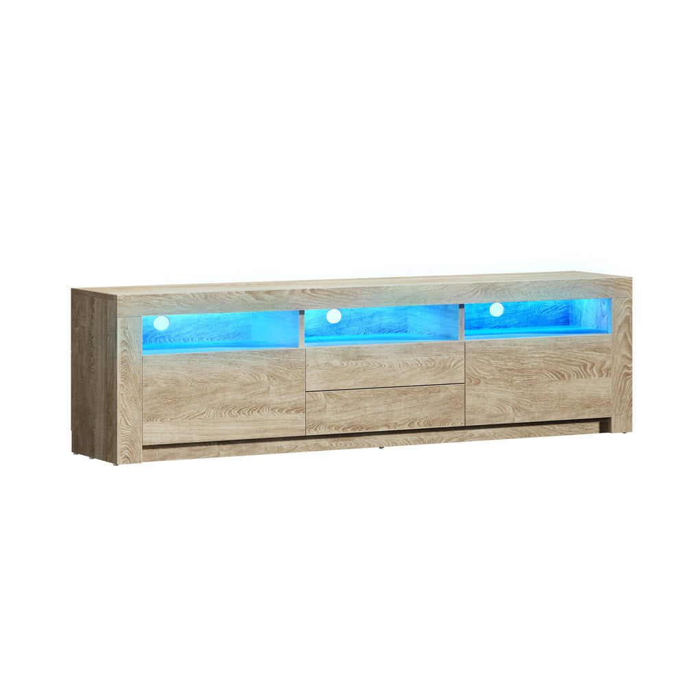 Oikiture TV Cabinet Entertainment Unit Stand RGB LED Oak 180cm