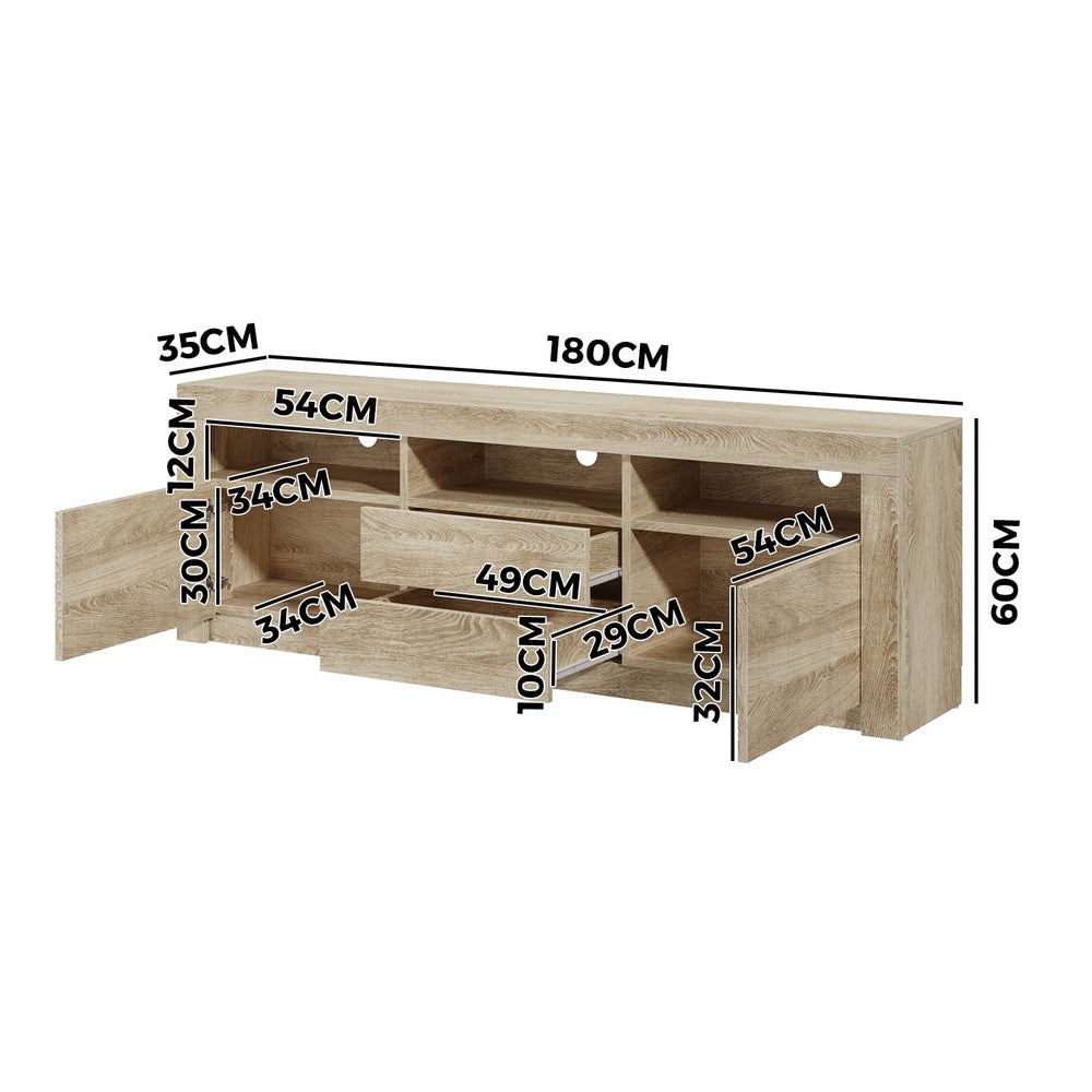 Oikiture TV Cabinet Entertainment Unit Stand RGB LED Oak 180cm