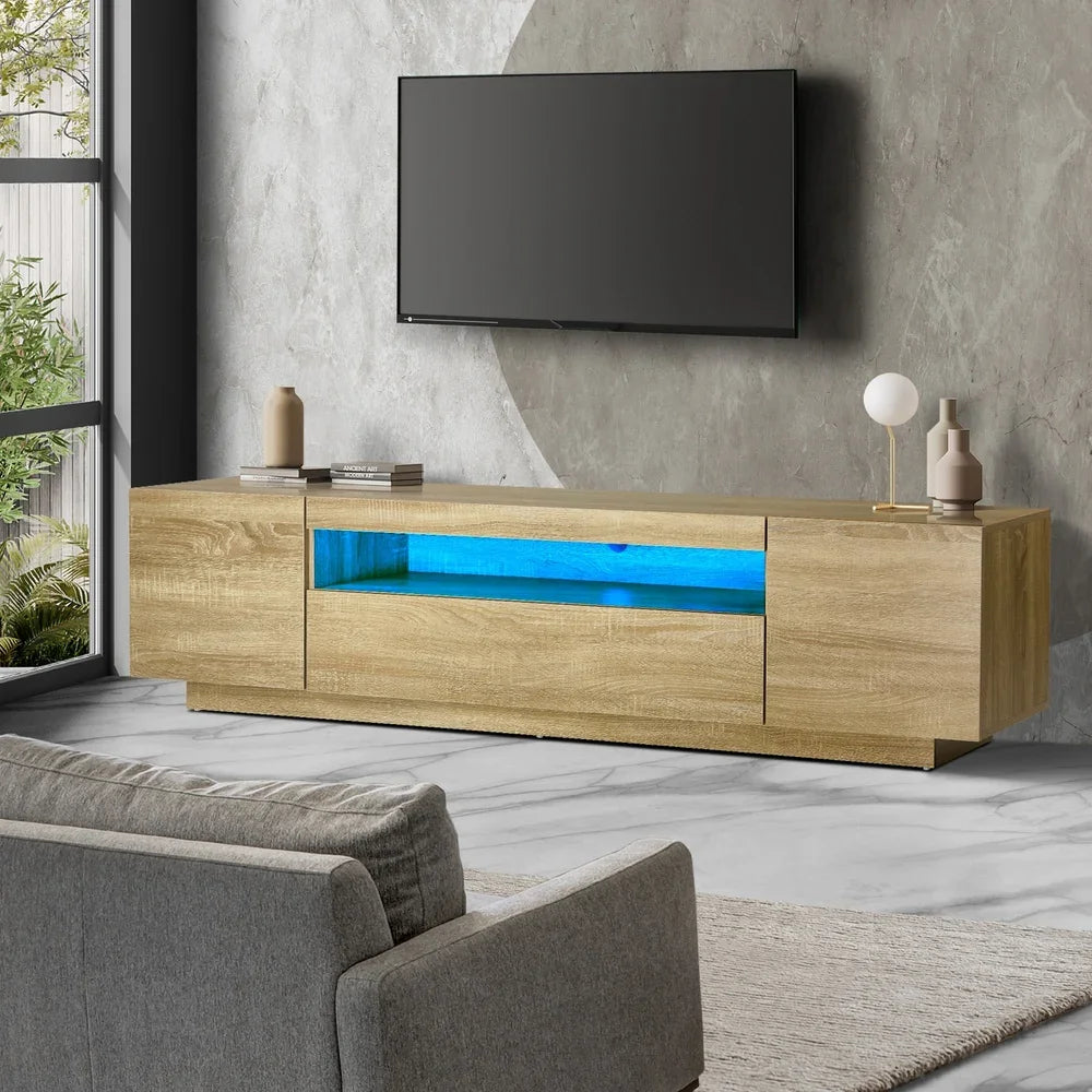 TV Cabinet Entertainment Unit Storage Shelf Natural 180cm