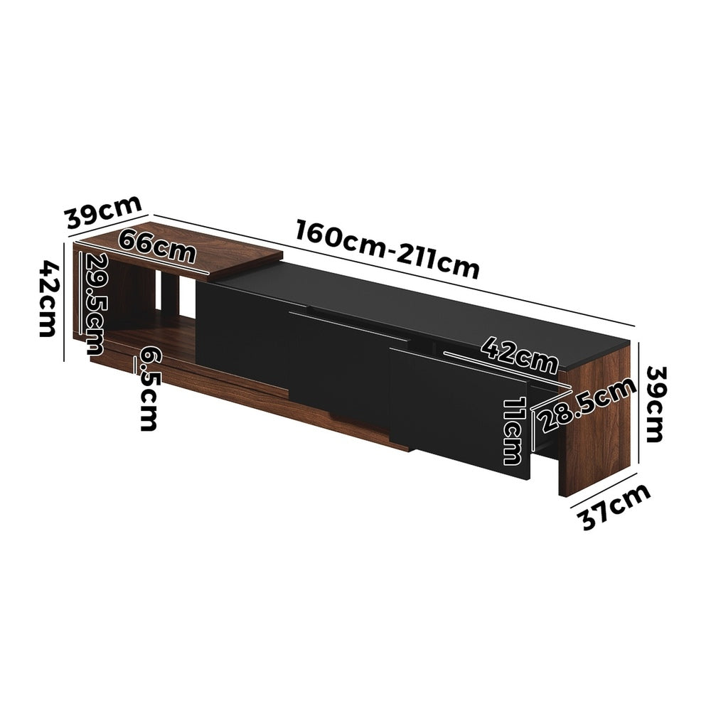 Oikiture 160-211cm Extendable TV Cabinet Entertainment Unit 3 Drawers