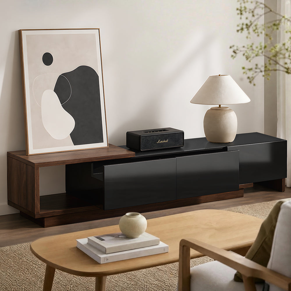 Oikiture 160-211cm Extendable TV Cabinet Entertainment Unit 3 Drawers