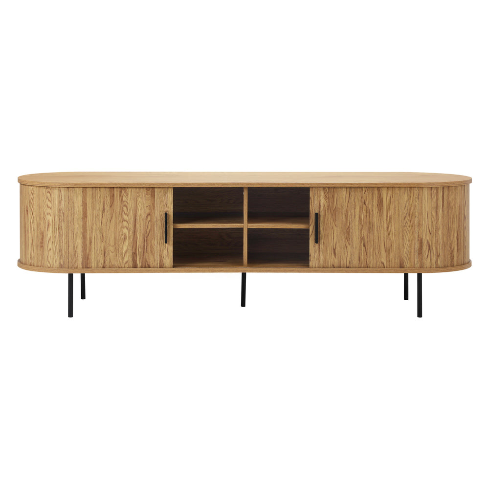 Oikiture Entertainment Unit TV Stand Cabinet 160cm Tambour Doors Oak
