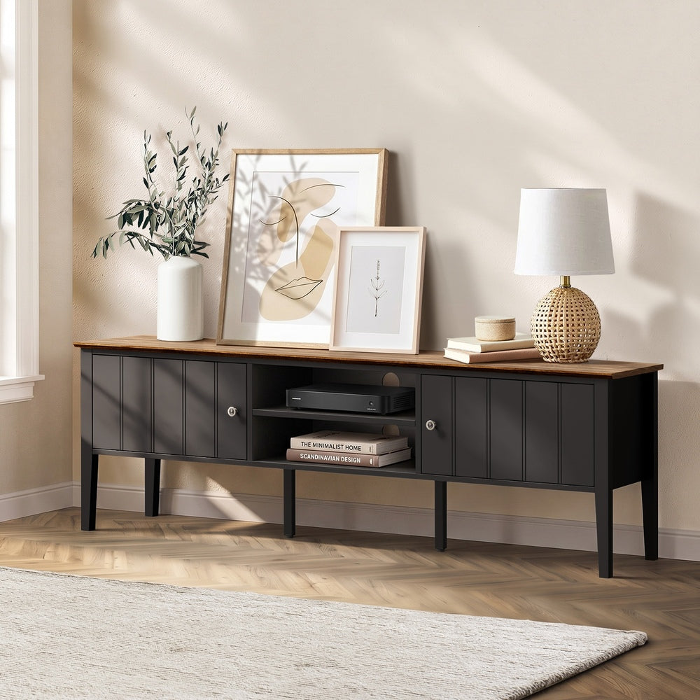 Oikiture TV Cabinet 150cm Entertainment Unit Storage Shelves Black