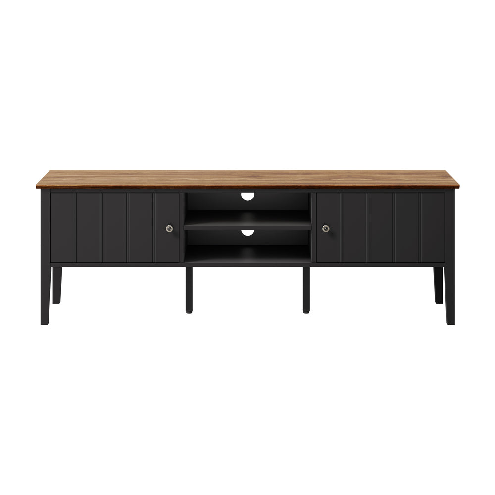 Oikiture TV Cabinet 150cm Entertainment Unit Storage Shelves Black